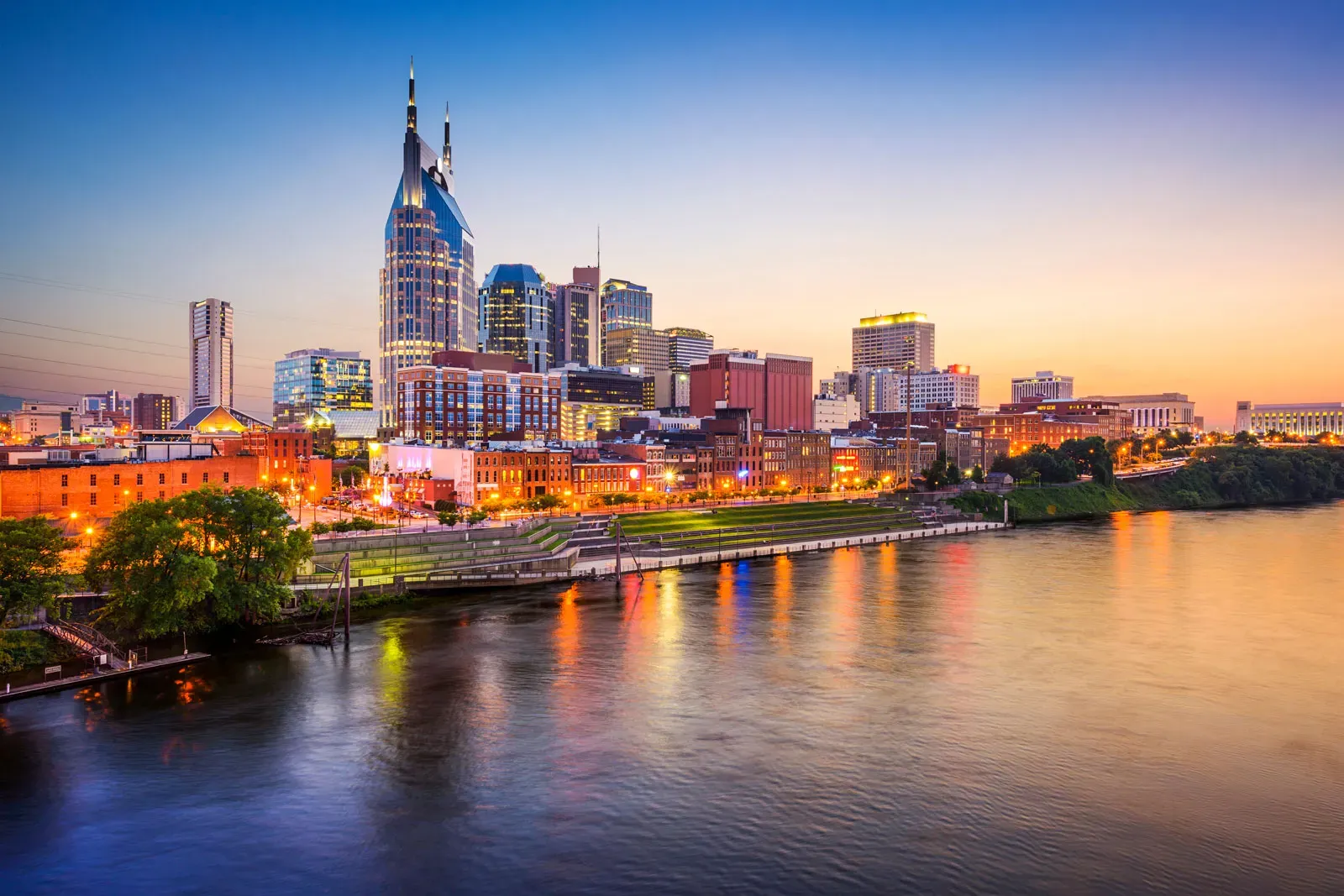 aerial view of Nashville skyline_best corporate retreat destinations_flok